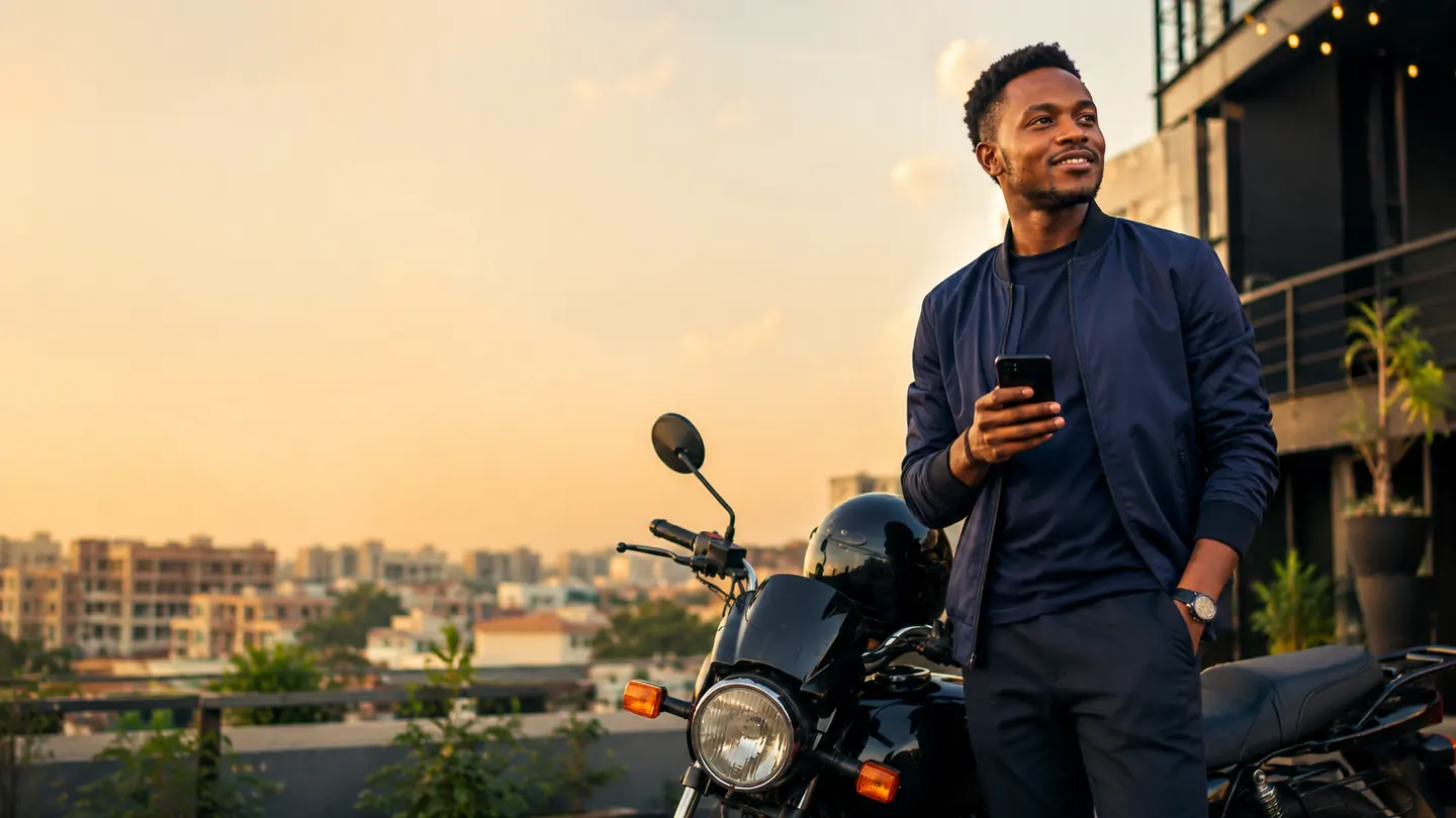 African rider building income with a motorcycle