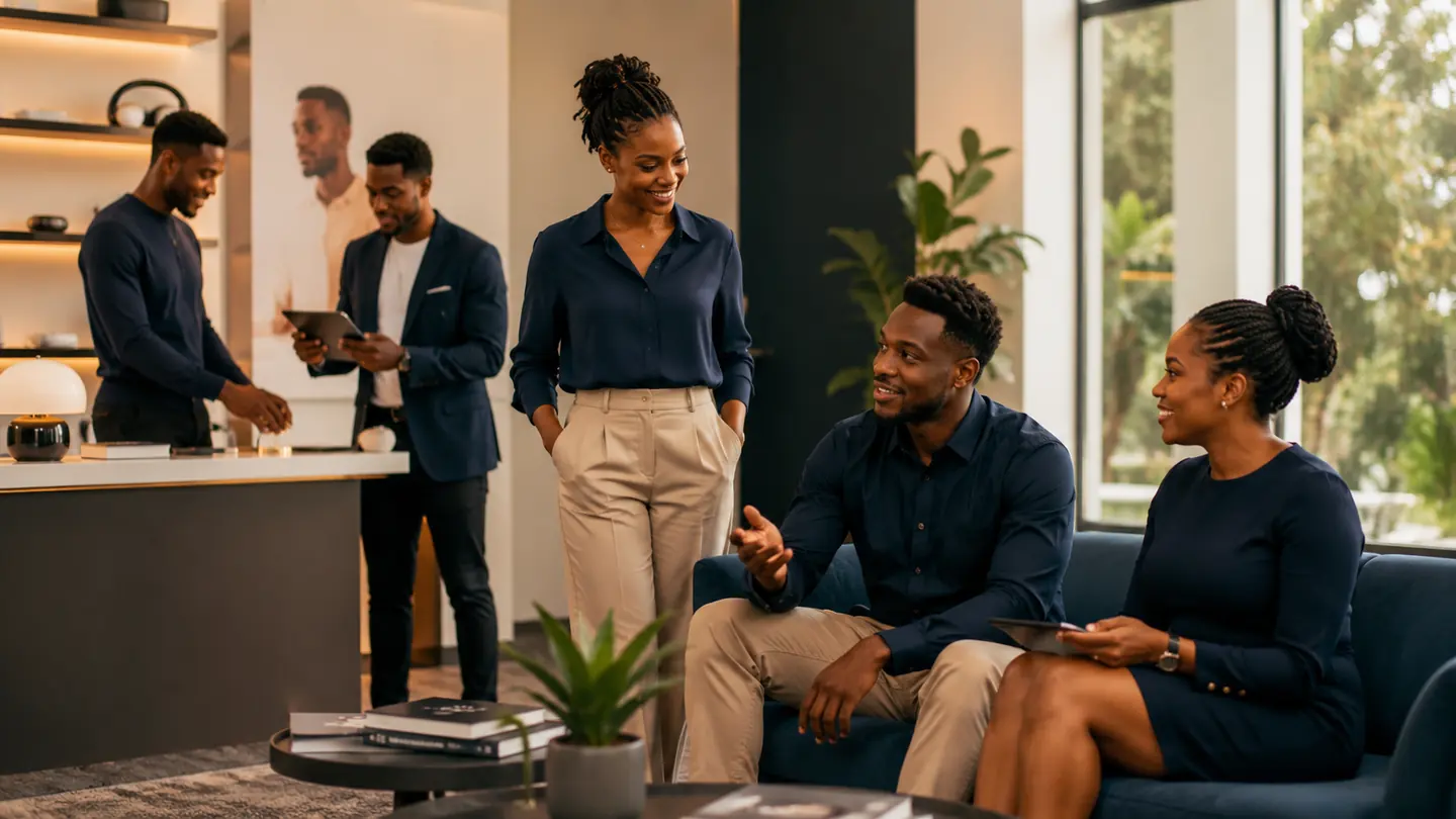 African team collaborating in a modern customer space
